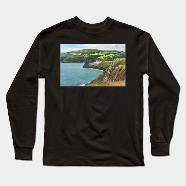 Looking Out Over Three Cliffs Bay Long Sleeve T-Shirt by IanWL